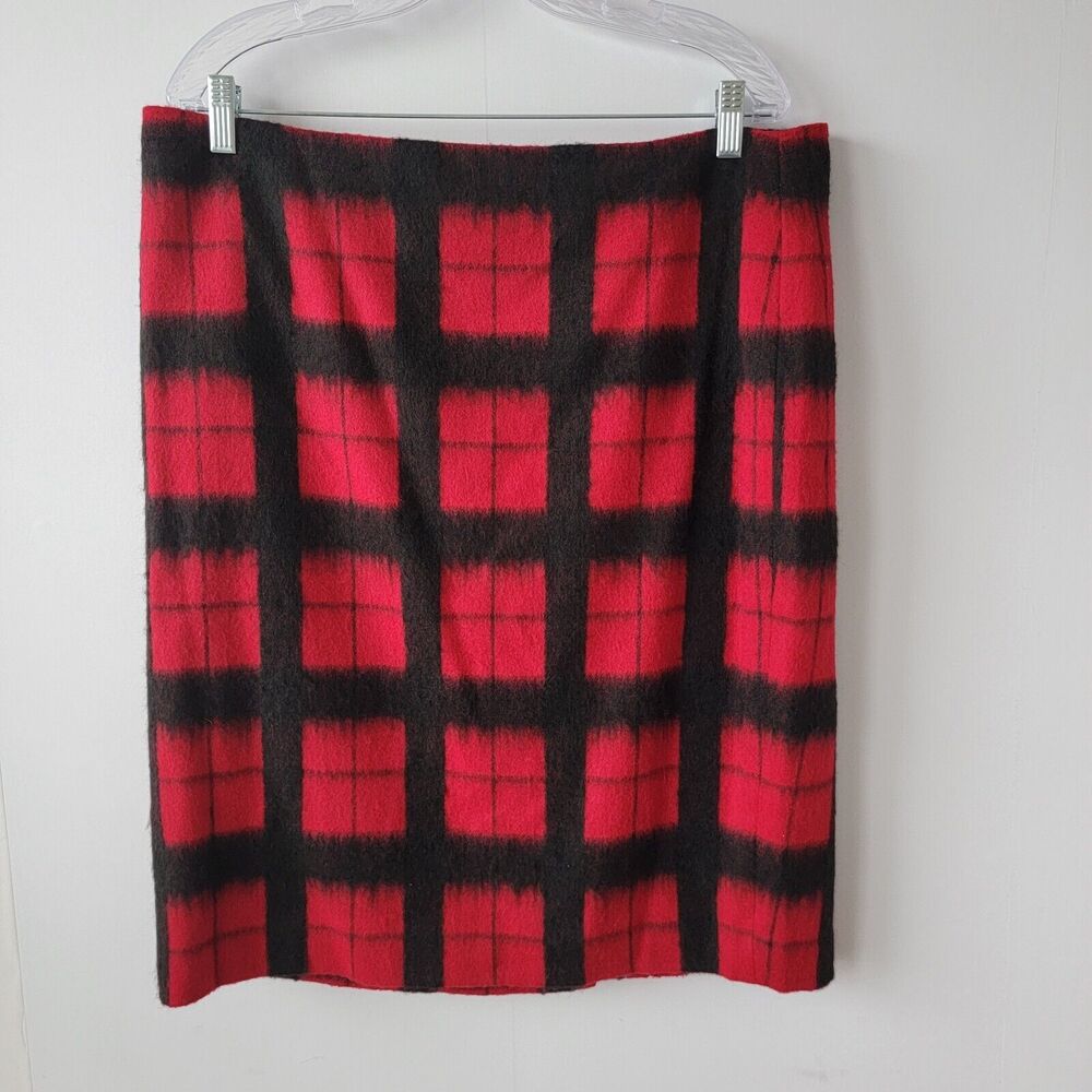 talbots red & black Buffalo-Check wool blend lined pencil skirt size 16